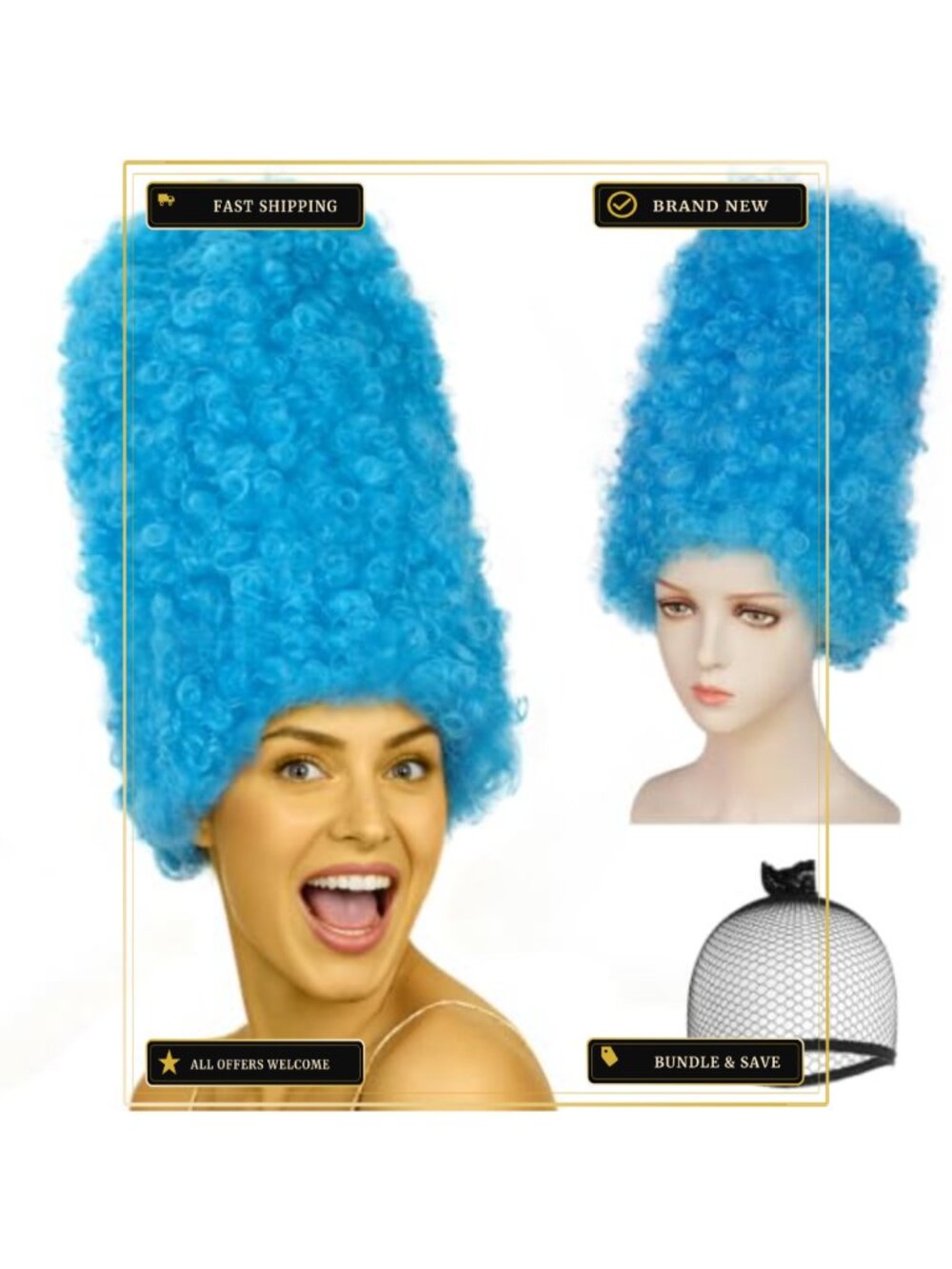 Synthetic Curly Beehive Wig Halloween Cosplay Party Hairpiece with Wig Cap